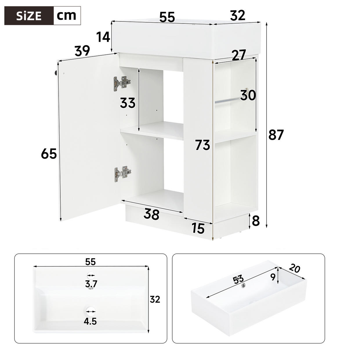 BADEZIMMERSCHRANK Waschbeckenunterschrank Rillenoptik Keramik 55cm - Weiß, Keramik (55/87/32cm) - FLIEKS
