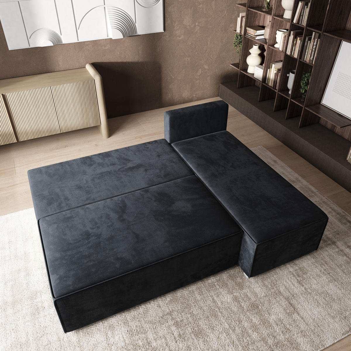 ROHOVÁ SEDAČKA BRISO černá - šedá/černá, dřevo/textil (200/140cm) - MASSENO