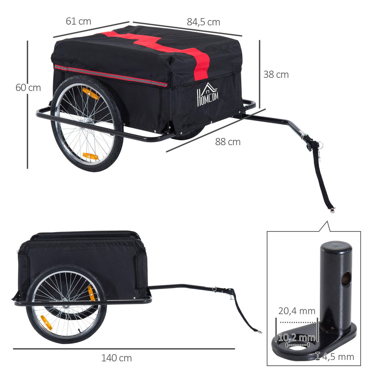 TRANSPORTANHÄNGER Fahrradanhänger Lastenanhänger Fahrrad Anhänger Schwarz - Schwarz, Metall (61/38/845cm) - HOMCOM