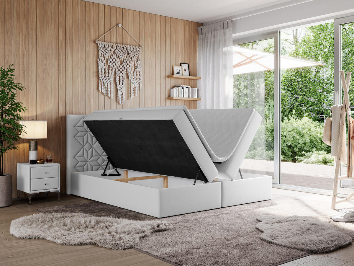 BOXBETT LEILA 140/200 Weiß Kunstleder - H3 - Weiß, Holz/Textil (140/200cm) - MKS