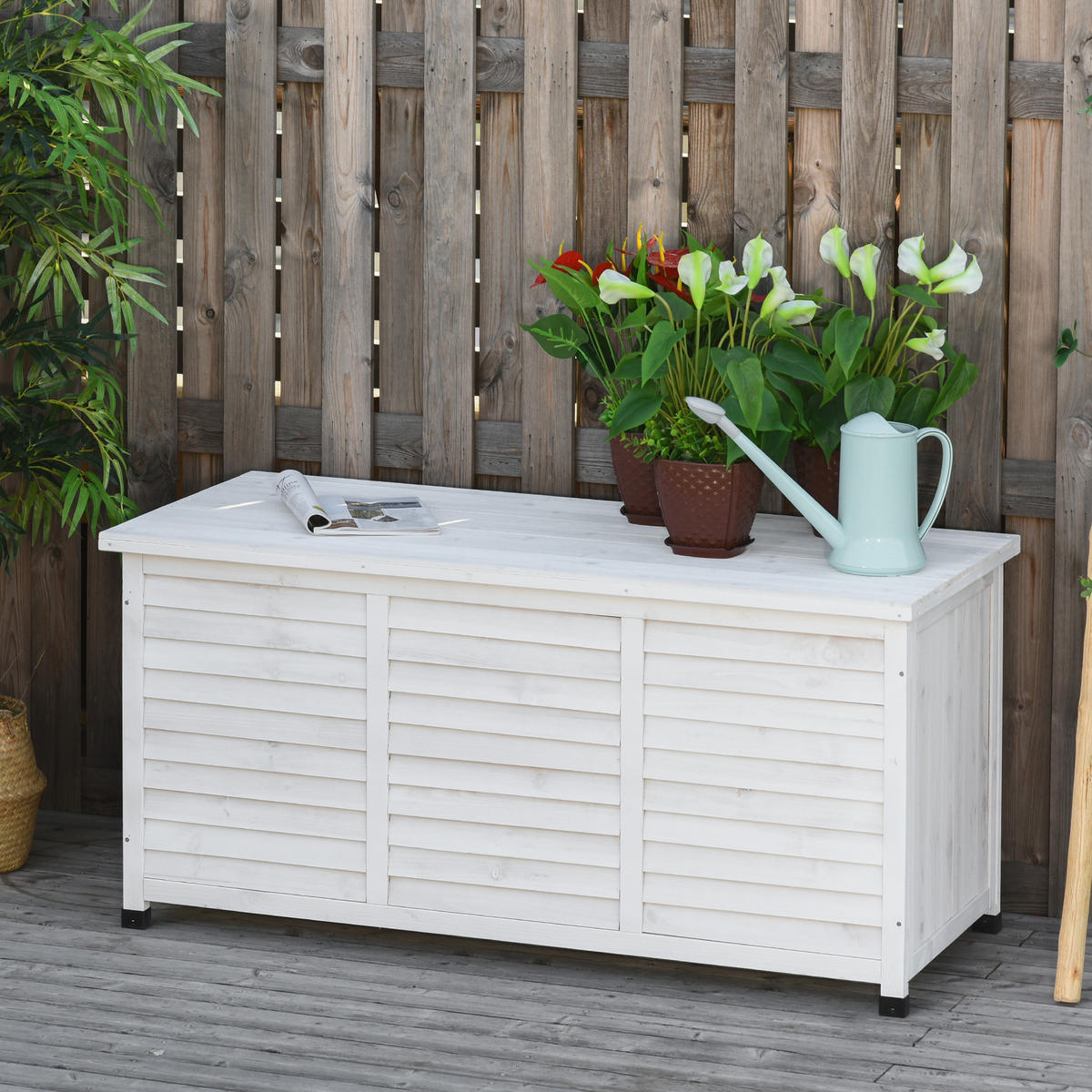 AUSSEN-AUFBEWAHRUNGSBOX, Zedernholz, weiß - Weiß, Holz (56/60/127cm) - Vallsero