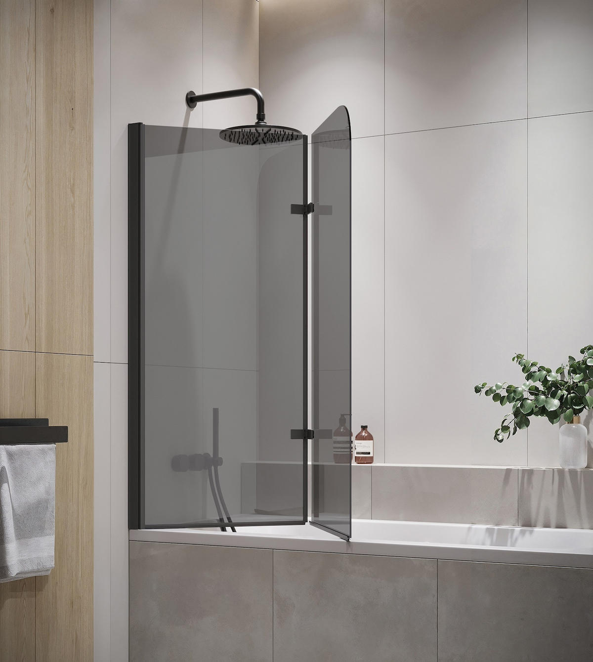 BADEWANNE Austin 2 Teile cm Schwarz mit Rauchglass - 120 x 140 cm - Schwarz, Glas (120/140cm) - Badplaats