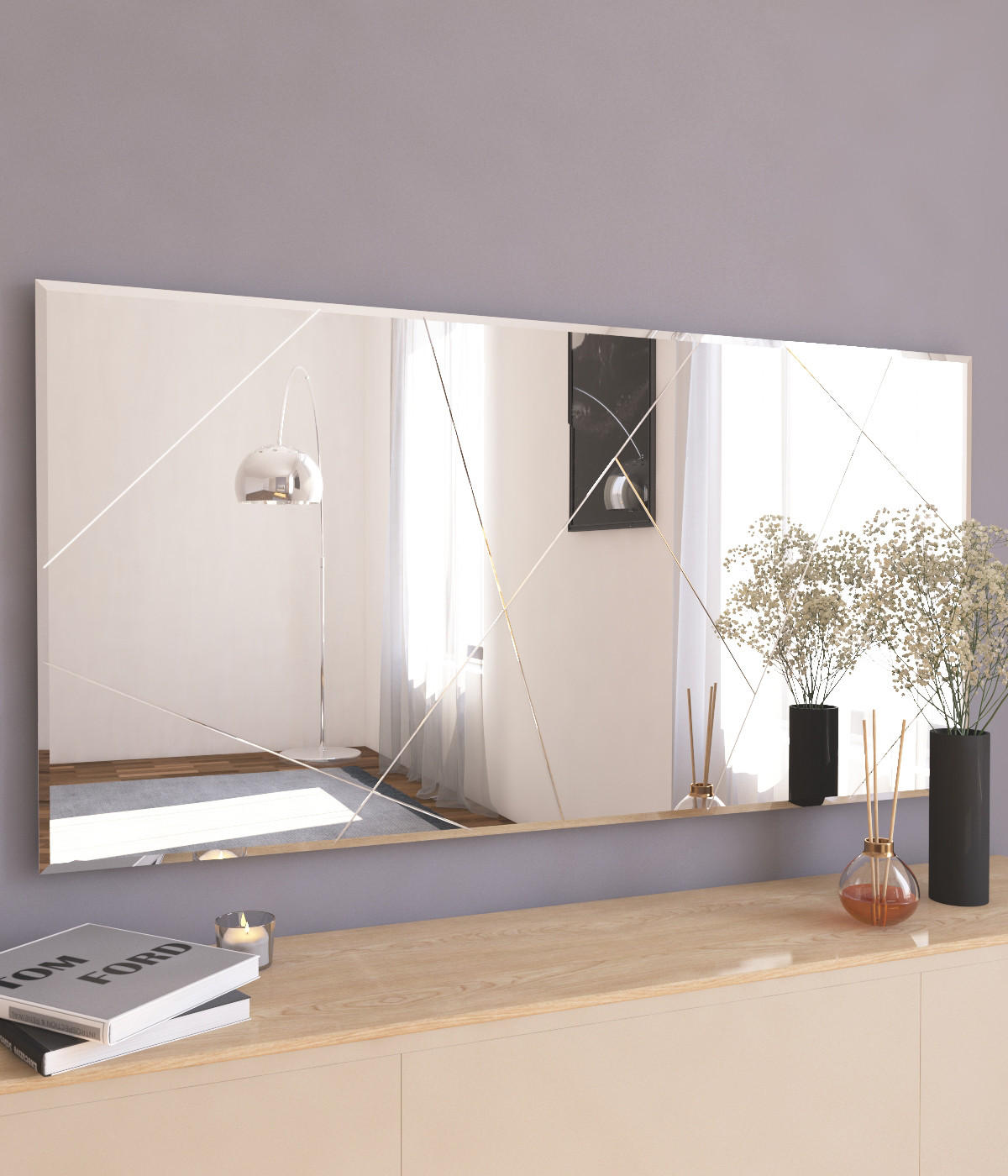 SPIEGEL Eilish Asymmetrisches Design 120x60 cm - Silberfarben, Holzwerkstoff (120/60/2.2cm) - moebel17