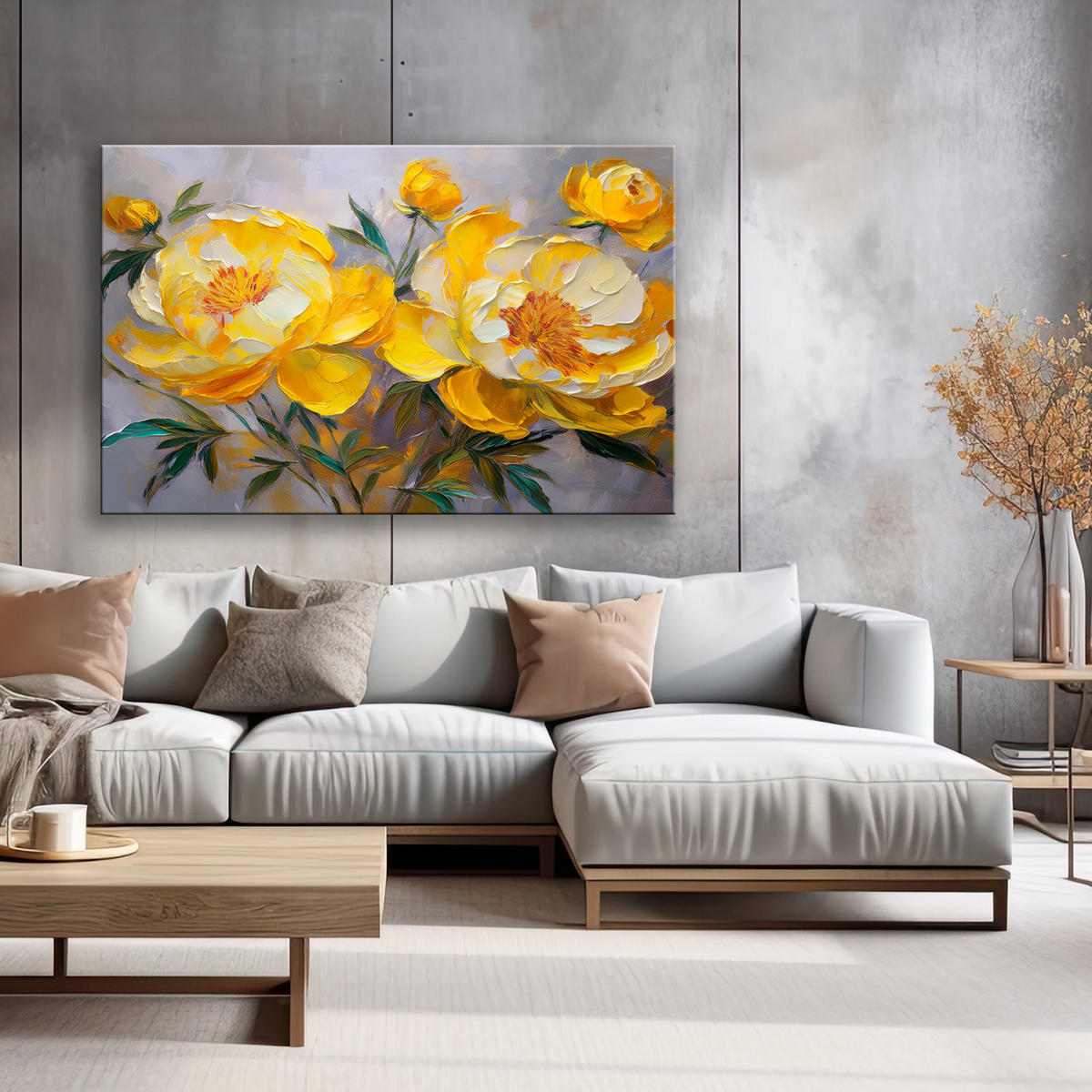 WANDBILD gelbe pfingstrose blume natur - Gelb, Textil (60/40cm) - Feeby