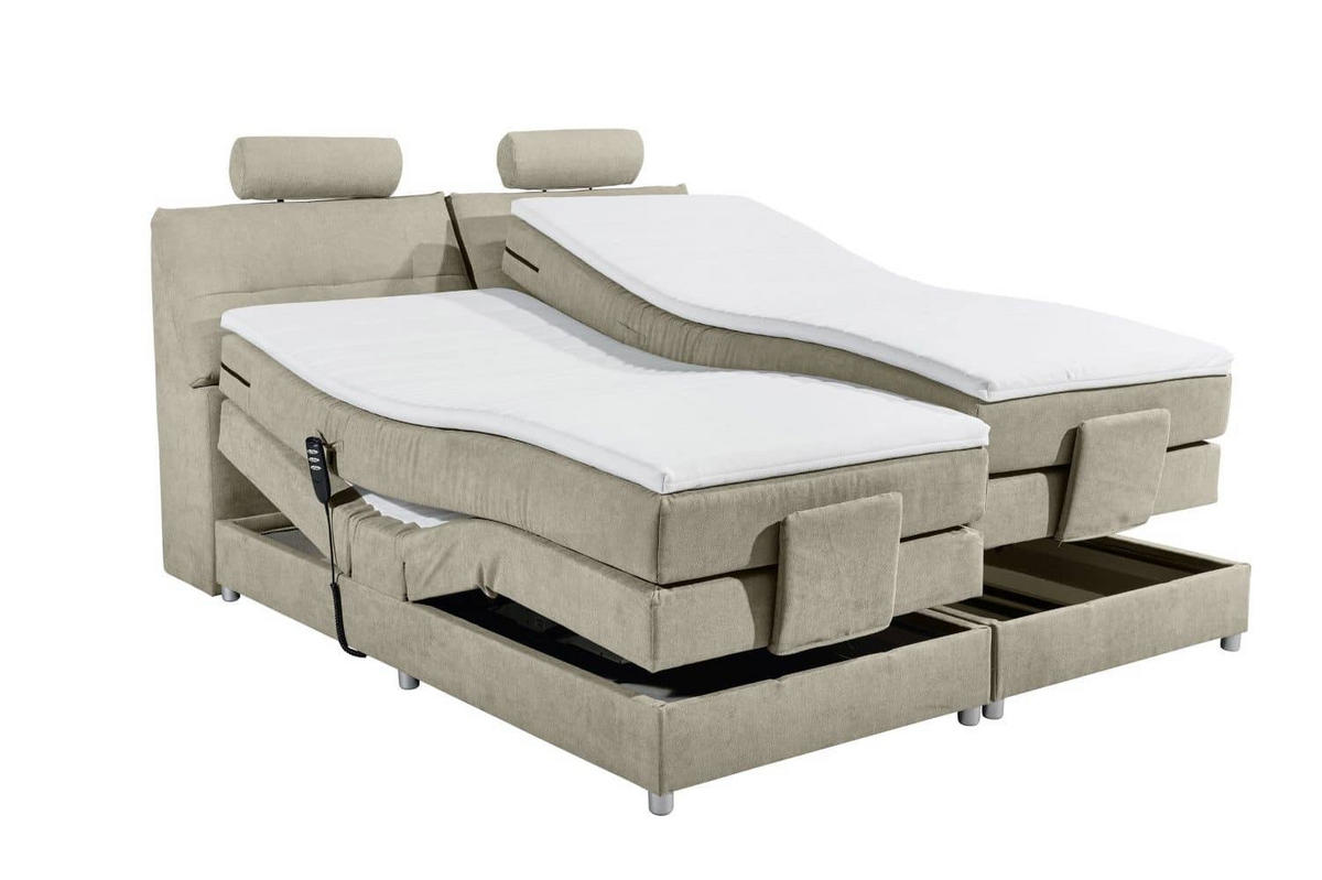 BOXSPRINGBETT inkl. Elektrofunktion, 7-Zonen-Tonnentaschen-Federkernmatratze und Komfort T25 Schaumtopper - Taupe/Beige, Holz/Holzwerkstoff (180/200cm) - ed exciting design