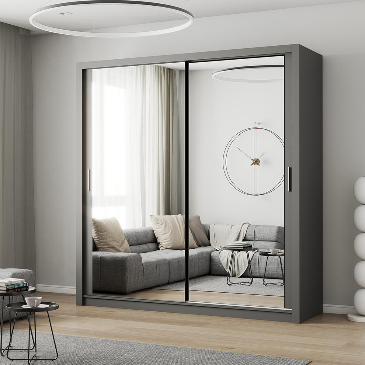 SKŘÍŇ s otočnými dveřmi Milan 203 cm 203/215/64 cm, 2dveřová, šedé - šedá, kompozitní dřevo (203/215/64cm) - imoebel24