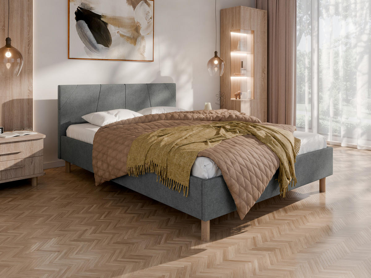 POLSTERBETT ALMORE 140x200cm Elegantes Polsterbett für modernen Wohnstil , Federkernmatratze ELDAR (18cm), grau - Grau, Holz (140/200cm) - Panda Möbel