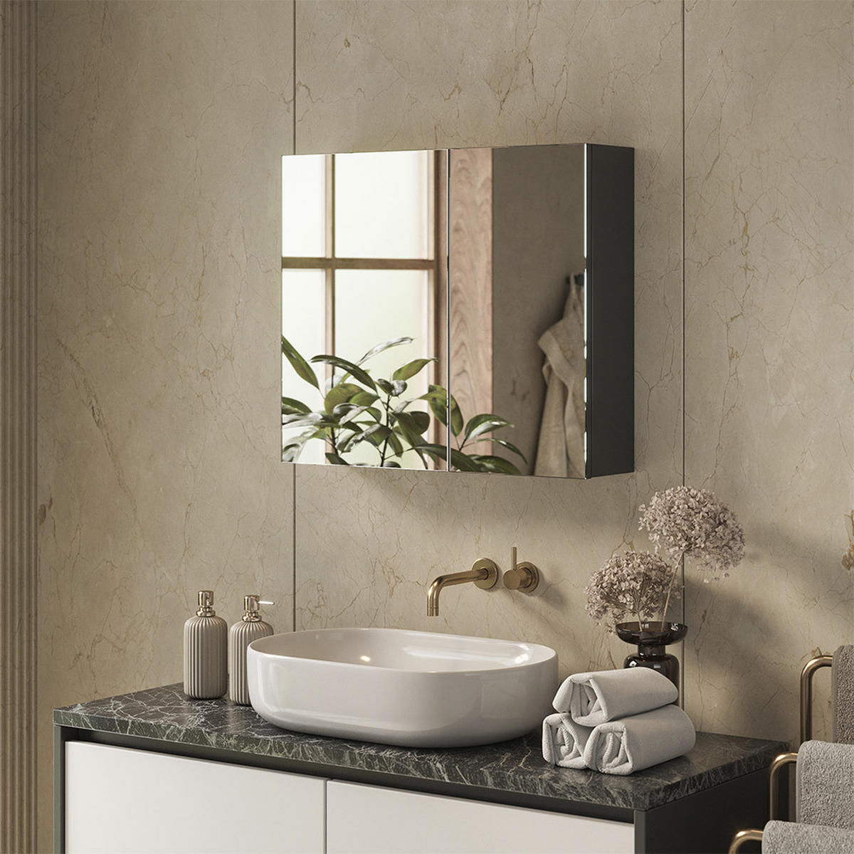 KOPALNIŠKA OMARICA Z OGLEDALOM Lavia, Antracit, 70 x 60.2 cm - antracit, leseni material (70/170/17cm) - Vicco