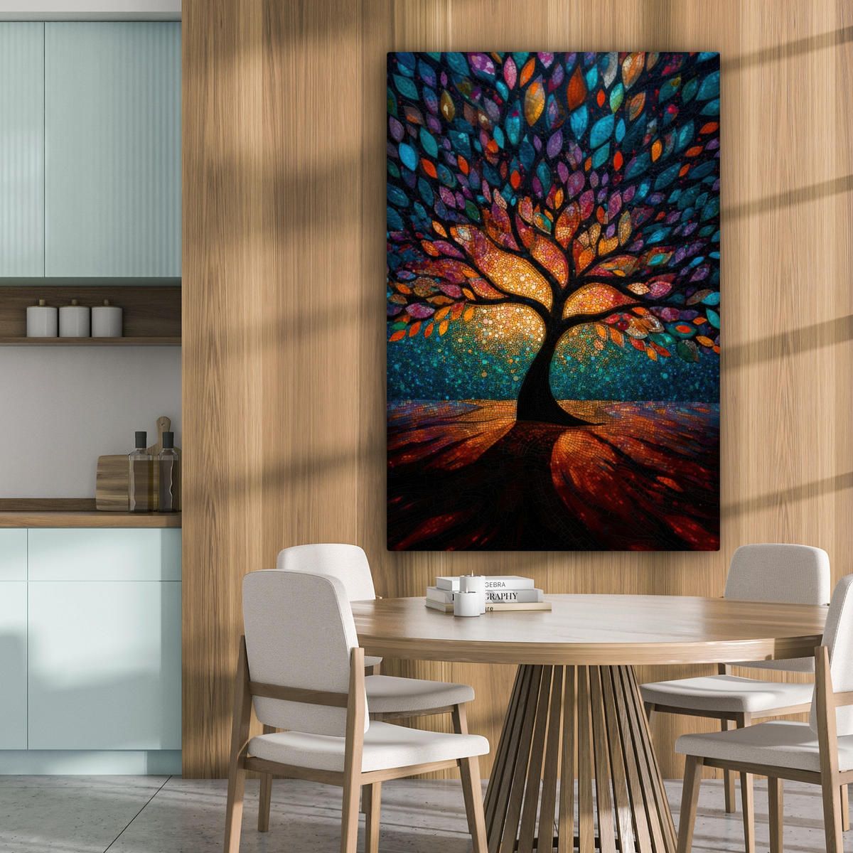 LEINWANDBILD Mosaik - Bunt - Baum - Äste Deko XXL 80x120 cm - Multicolor, Textil (80/120cm) - MuchoWow