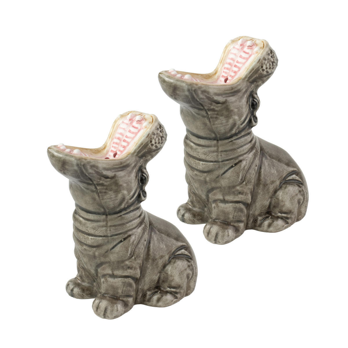 GEWÜRZSTREUER Set Hungry Hippos 2-tlg., Dolomit, Grau, 9 cm - Grau, Keramik (5/9/5cm) - Donkey Products