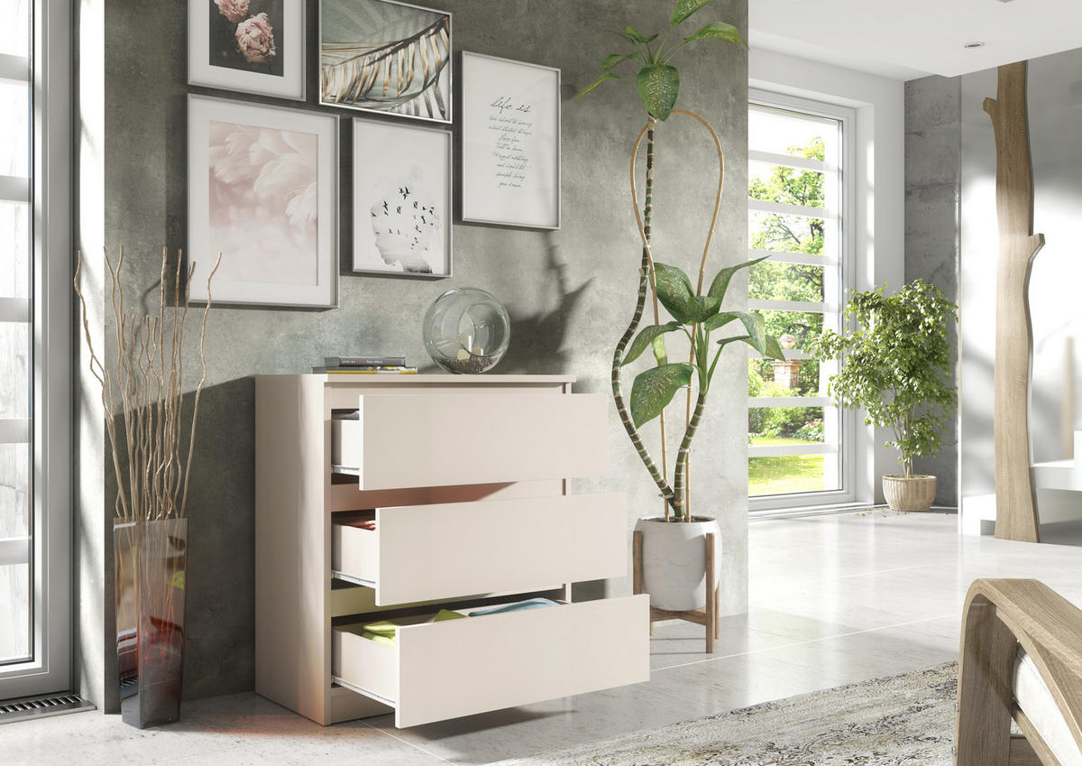 KOMMODE NUDO 70/78,5/39cm mit 3 Schubladen Türen Kaschmir - Kaschmir, Holzwerkstoff (70/78.5/39cm) - MASSENO