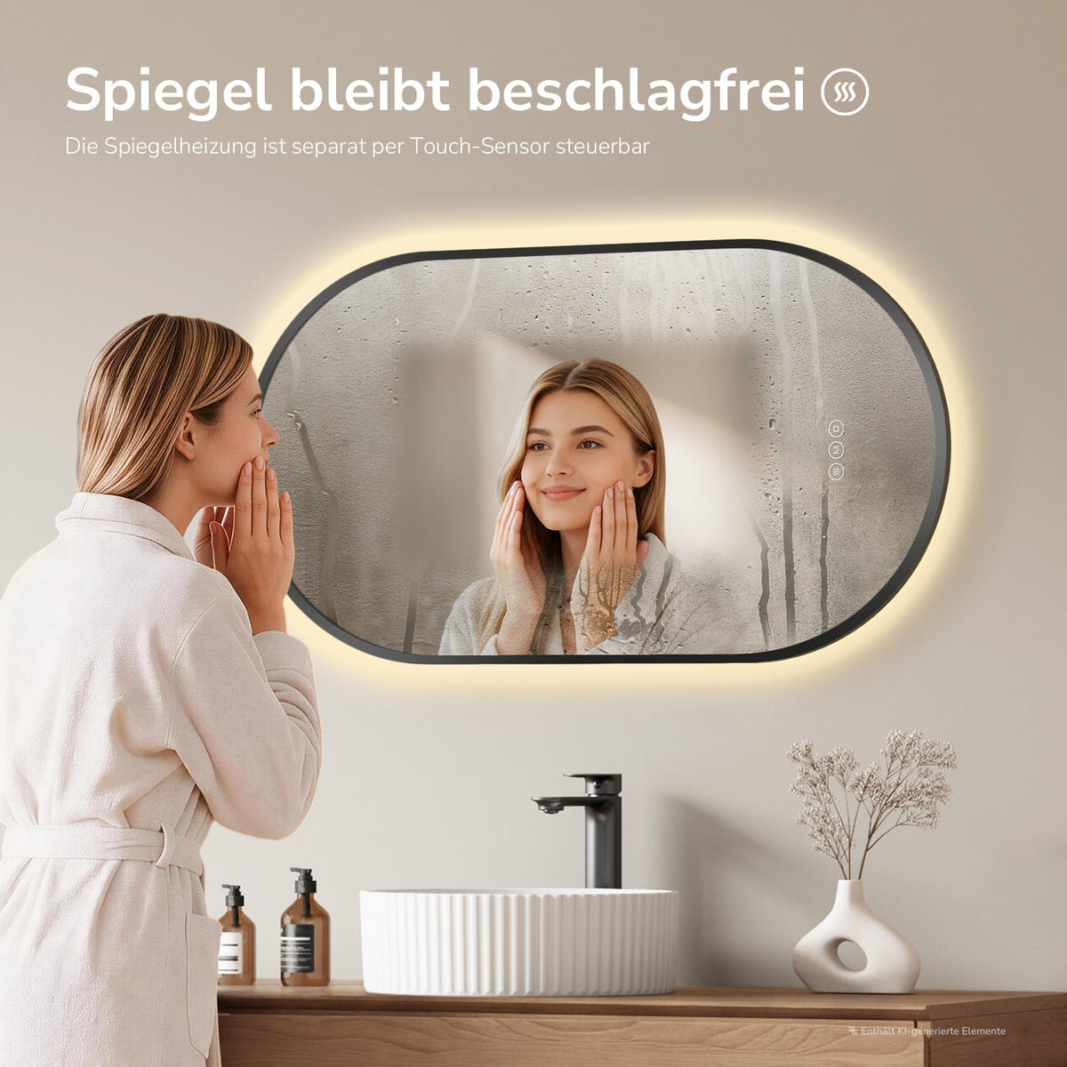 OGLINDA de baie cu LED-uri Negru 45/75 cm - negru, sticlă (45/75/2cm) - EMKE