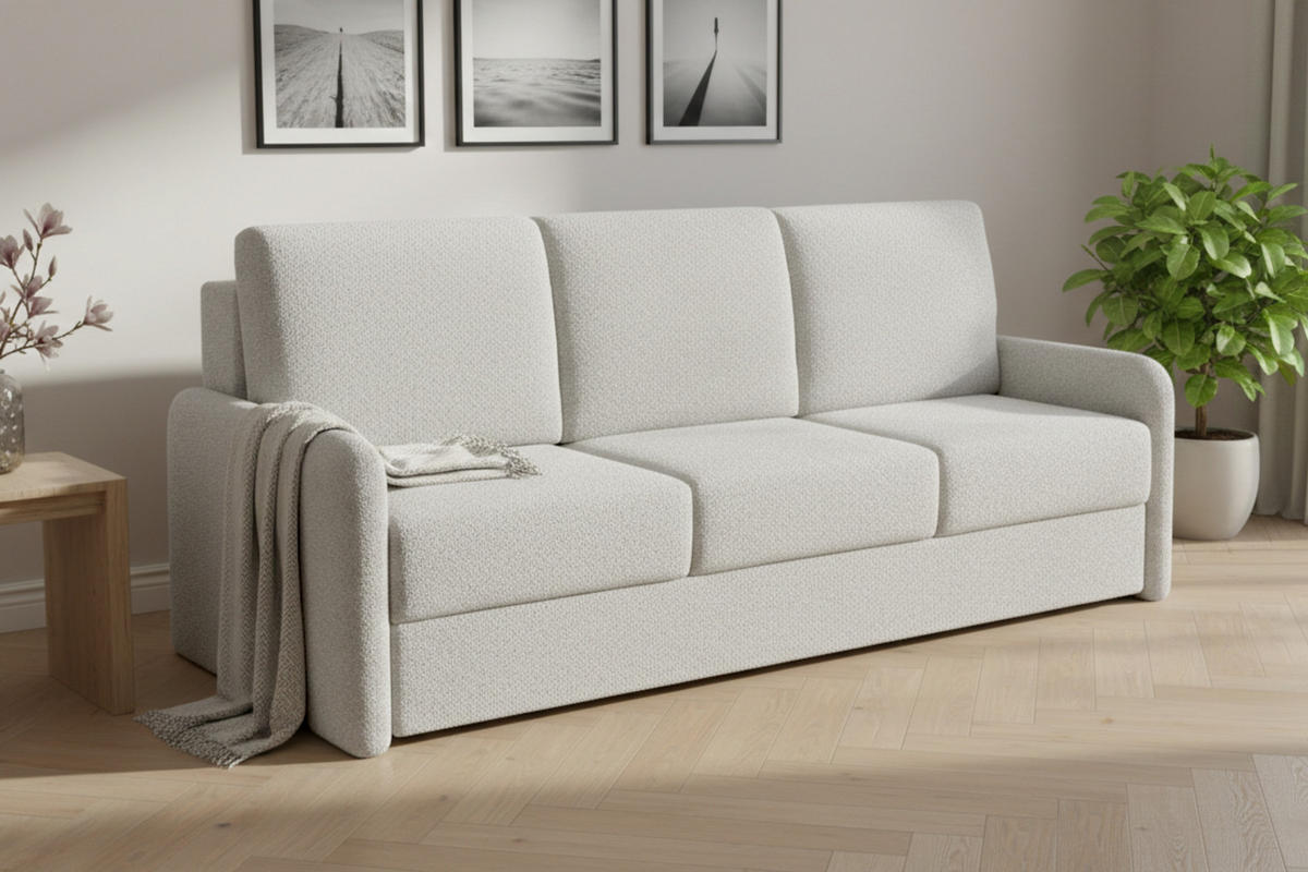3-SITZER SOFA BIANCO 215 cm breit in Boucle Weiß - Weiß, Holzwerkstoff/Textil (215/90/92cm) - Deine Möbel 24
