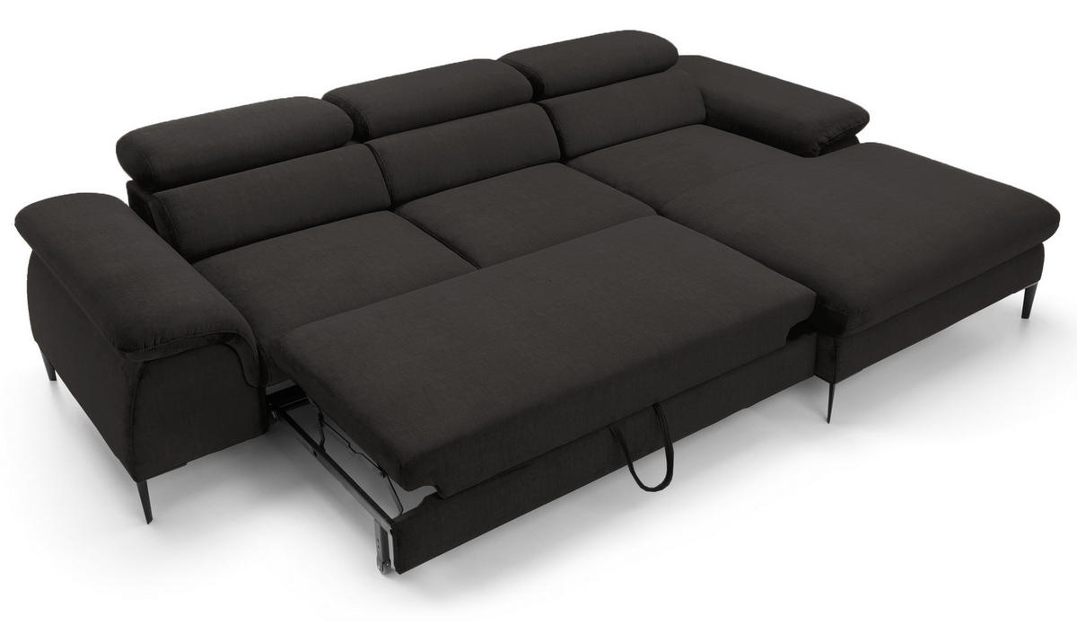 ECKSOFA L-Form 290 cm Amaro M mit Schlaffunktion, Rechts, Schwarz - Schwarz, Holz (182/288cm) - Emporius