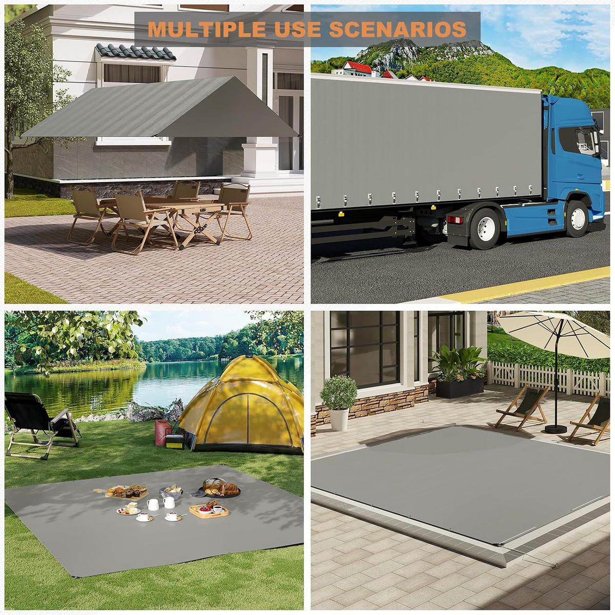 ABDECKPLANE Wasserdicht PE mit Ösen 1,5 x 6 Grau - Grau, Kunststoff (600/150cm) - Woltu