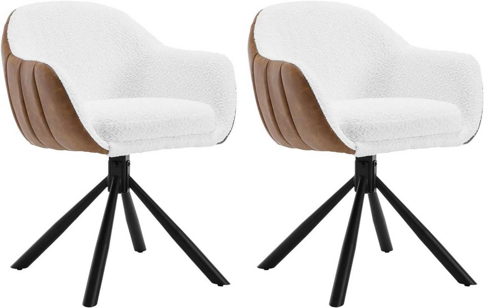 ESSZIMMERSTUHL 2er Set, drehbar, Chenille, Weiß - Schwarz/Weiß, Textil/Metall (57.5/78/60.5cm) - Woltu