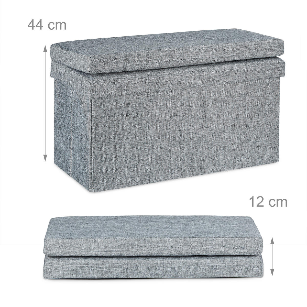 SITZHOCKER Grau faltbar mit Lehne Stauraum - Grau, Holzwerkstoff/Textil (76/73/38cm) - Relaxdays