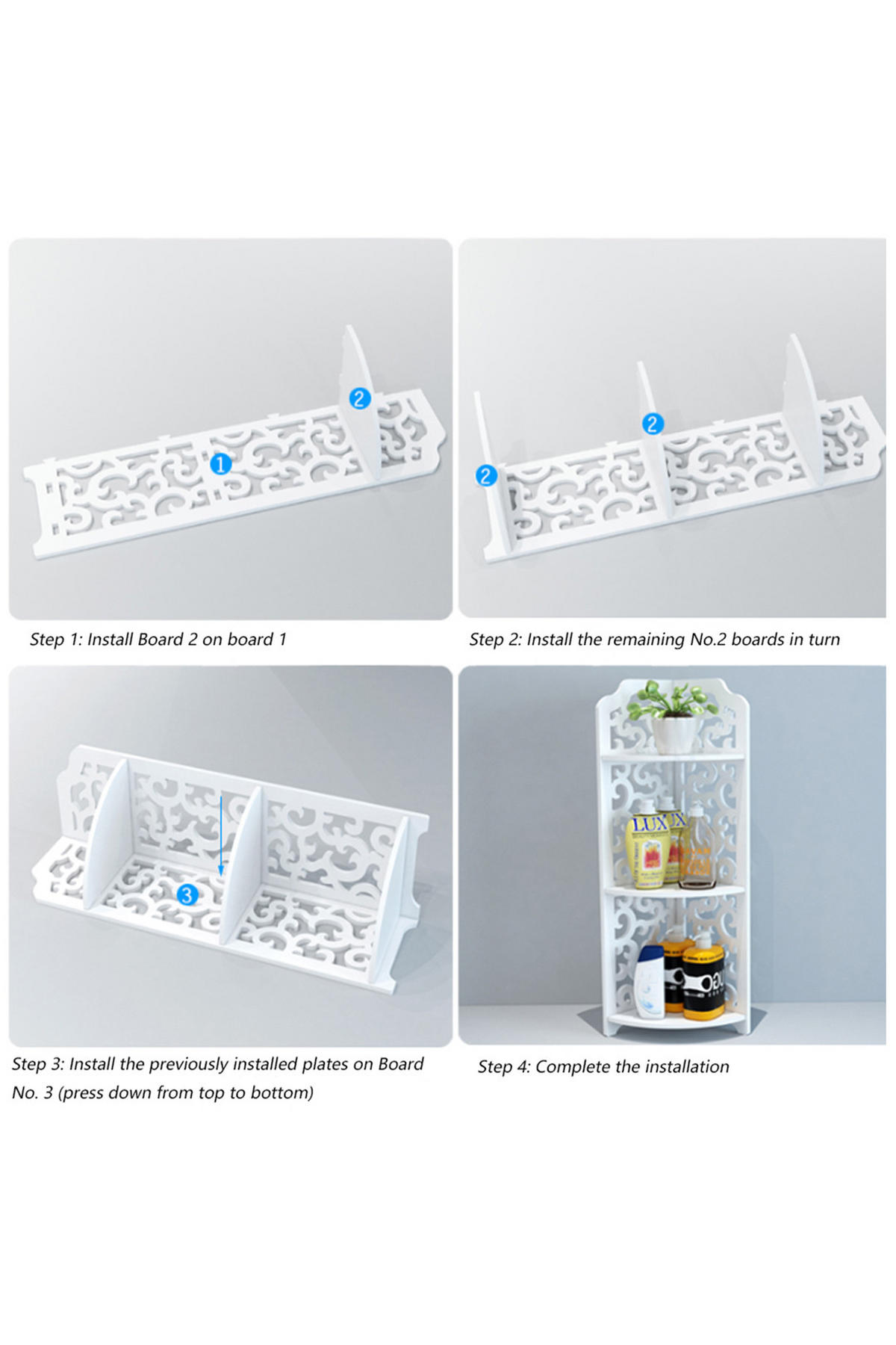 ECKREGAL 3-Stufiges aus MDF-Platten in Weiß mit dekorativen Schnitzmustern Modernes Design Vielseitig einsetzbar 21 x 21 x 80 cm - Weiß, Kunststoff (21/80/21cm) - Livingandhome