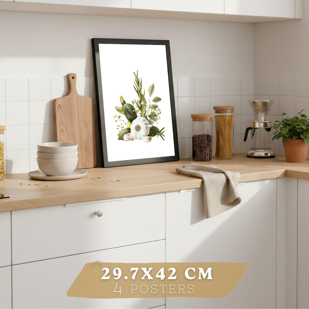 PLAKAT Sada 4 Středomoří A4 Černý rám - černá, papír (29.7/1/21cm) - Nacnic
