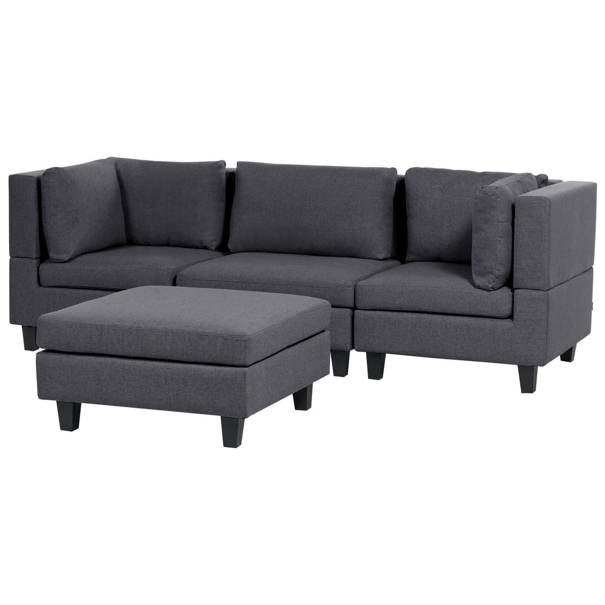 3-SITZER-SOFA Leinenoptik dunkelgrau mit Ottomane Unstad - Schwarz/Grau, Textil (228/72/76cm) - Beliani