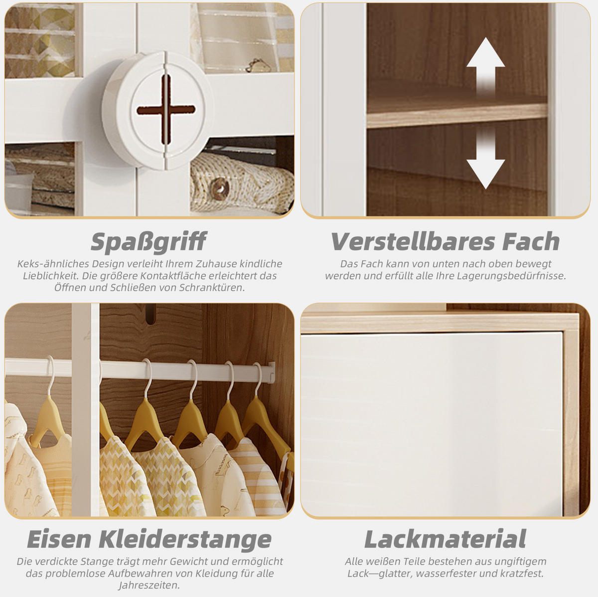 KLEIDERSCHRANK- und Kommoden-Set aus MDF 80x50x150 cm & 80x54x90 cm Natur/Weiß mit Acryl Türen und 4 Schubladen - Weiß, Holzwerkstoff (160/150/50cm) - Modfu