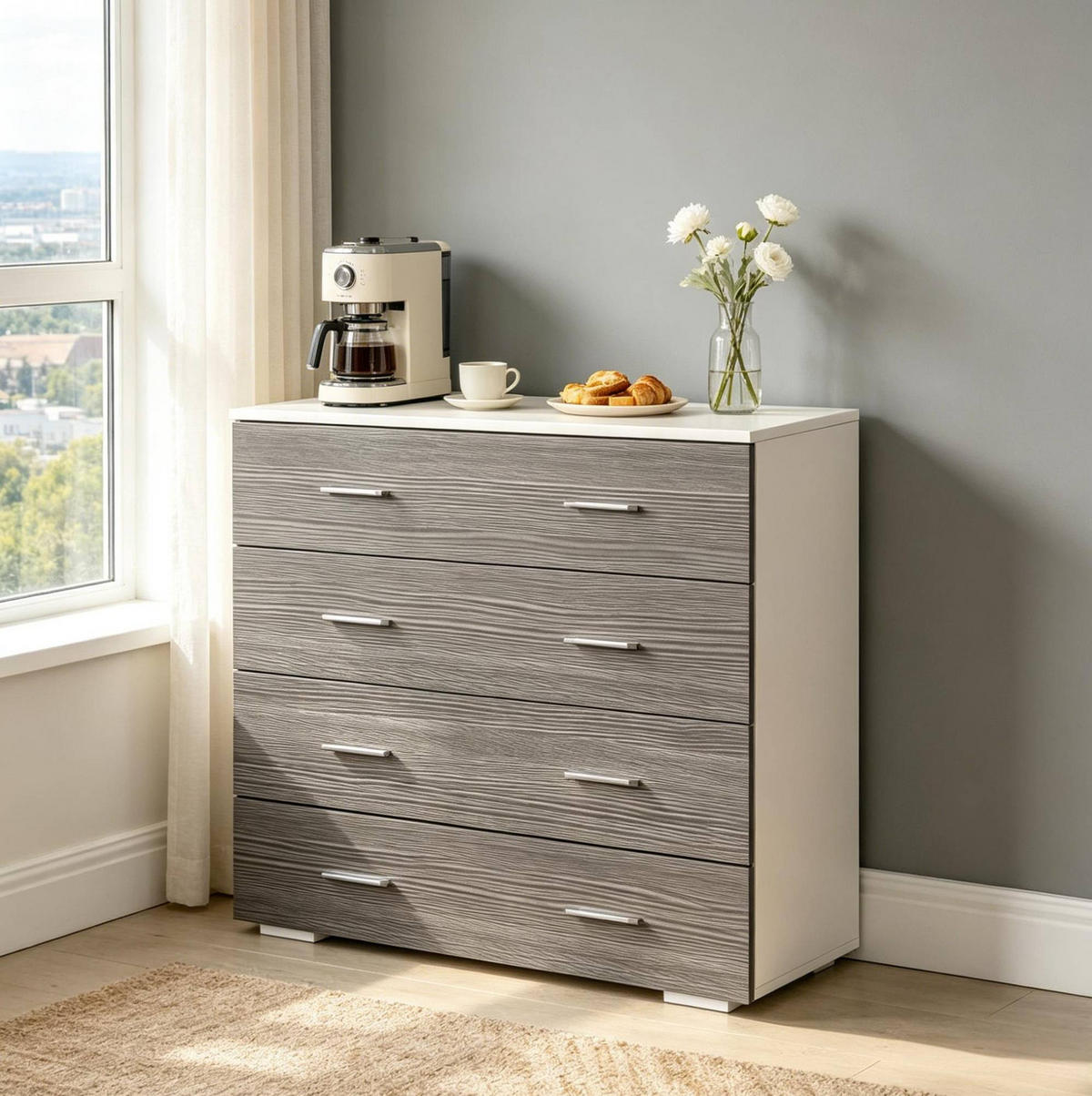 KOMMODE in Grau und Weiß 76x35x72 cm mit 4 Schubladen - Grau, Holzwerkstoff (35/72/76cm) - IVMEU