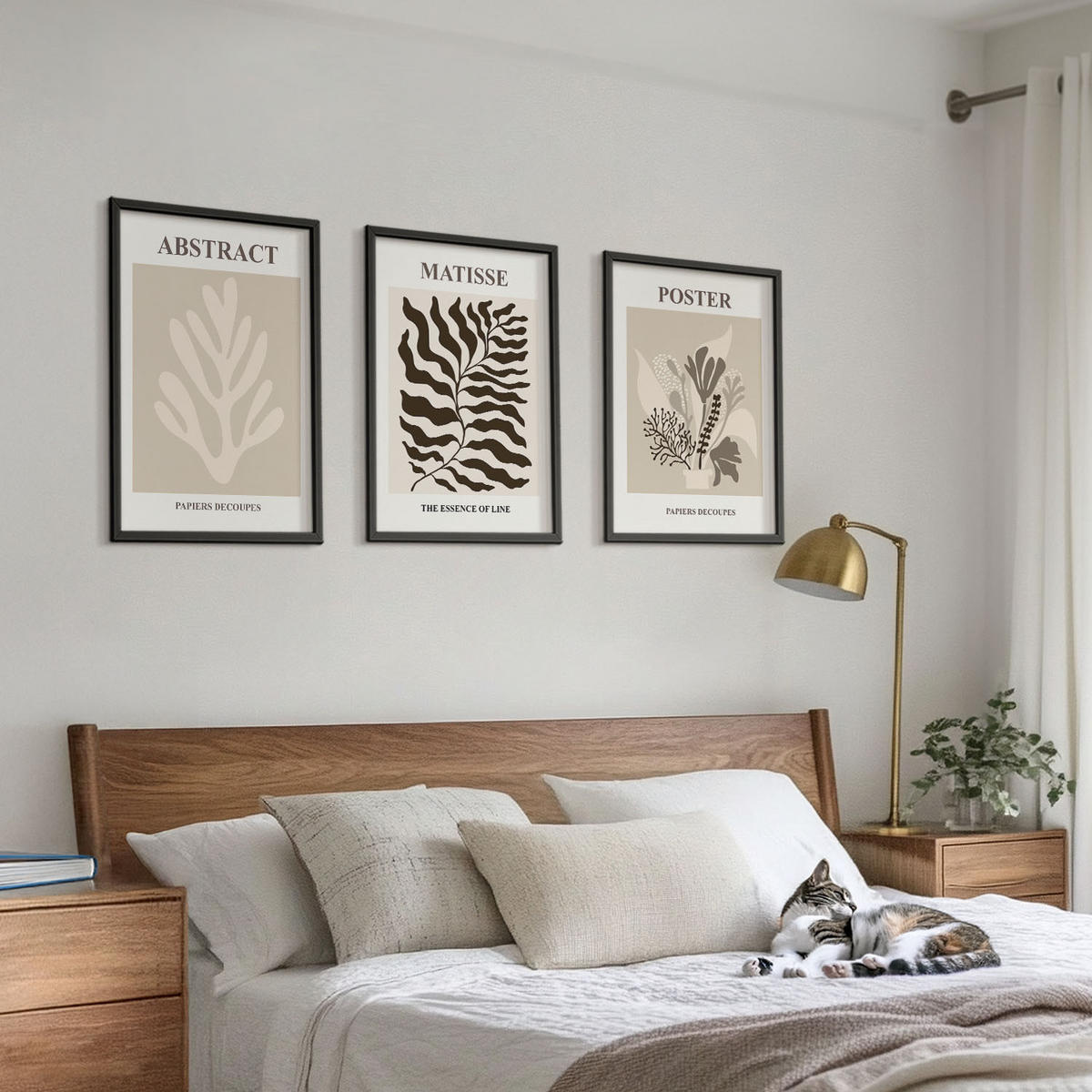 BILDER SET 3er Set - 40x60 cm Schwarzer Rahmen - Beige-braune Pflanzenmuster - Schwarz, Kunststoff (40/60cm) - TULUP
