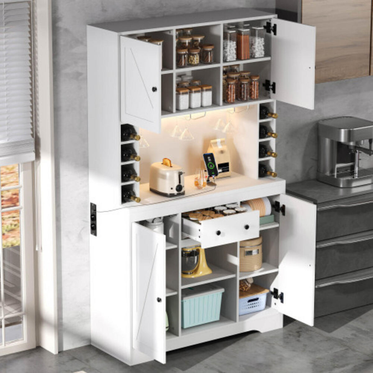 KÜCHENSCHRANK weiß aus MDF mit App-LED, integriertem Strommodul und Weinfächern 105 × 40 × 180 cm - Weiß, Holzwerkstoff (105/180/40cm) - Luhomfu
