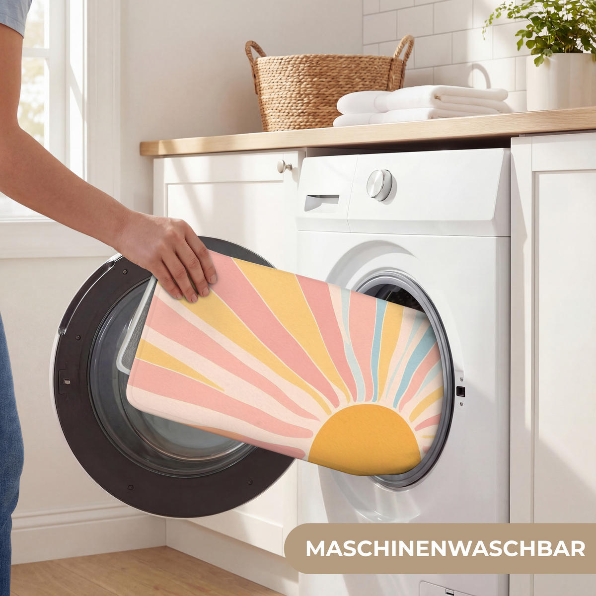 BADEMATTE Illustration - Sonne - Pastellfarben 90x60 cm - Pastellblau, Kunststoff/Textil (90/60cm)