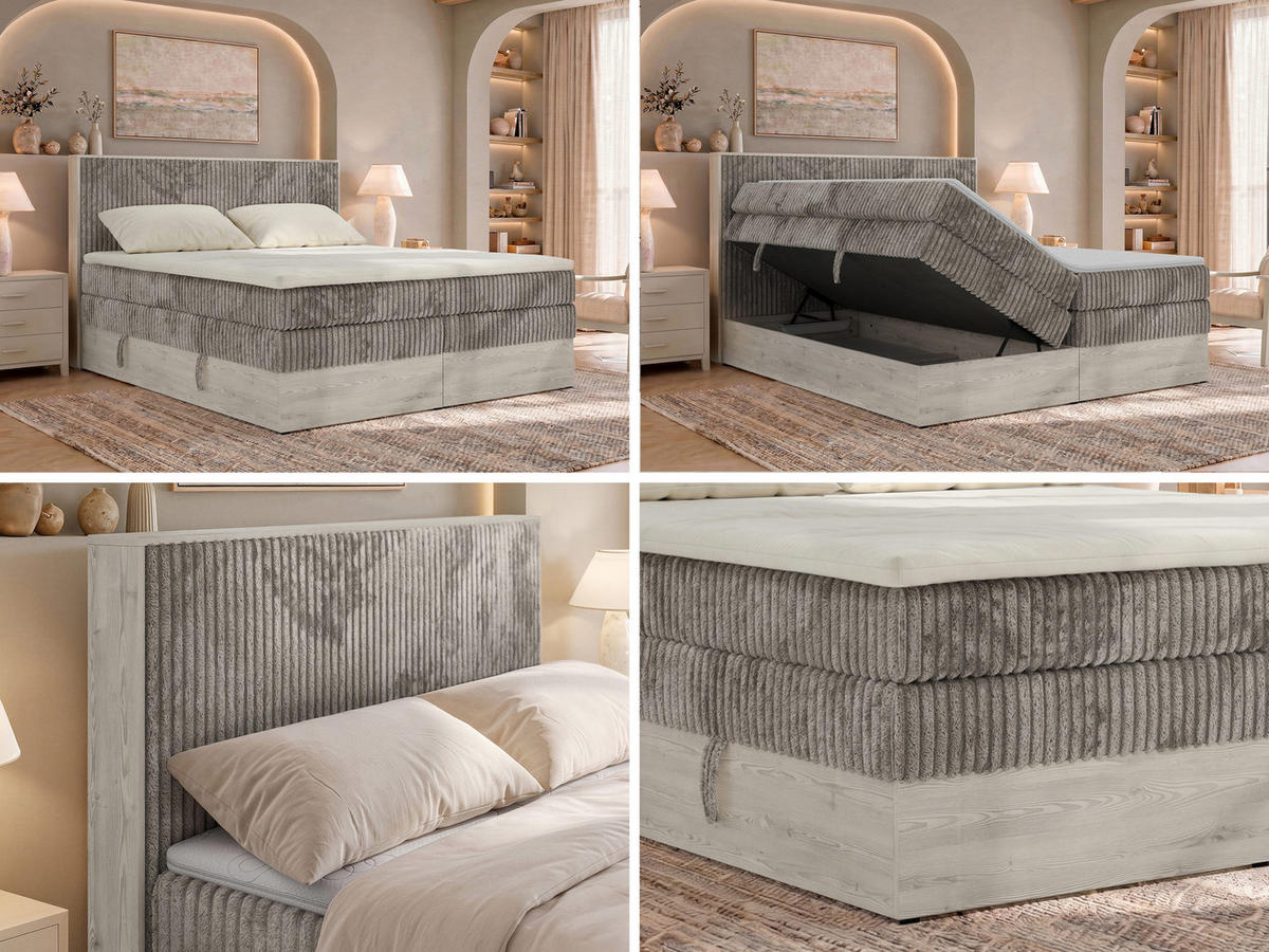 POSTEL BOXSPRING NORDIC KING 140/200 - Světle hnědá Manšestr - Topper Visco - H4 - černá/světle hnědá, textil/plast (140/200cm) - MKS