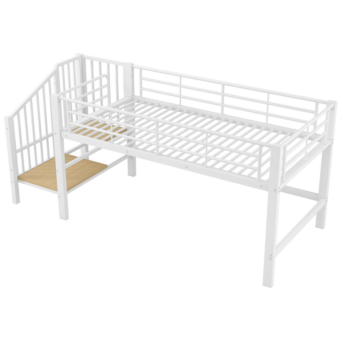 HOCHBETT 90/200 cm in Weiß mit Stauraumtreppe und Metallrahmen - Weiß, Holzwerkstoff (90/200cm) - Flora Grace