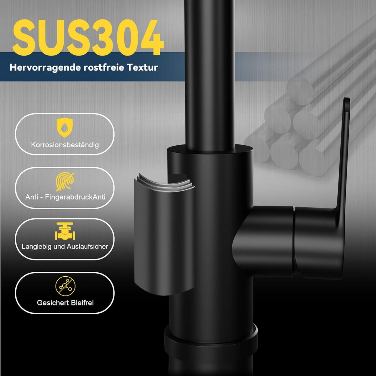 WASCHTISCHARMATUR Mareussa 23/14/28 cm - Schwarz, Metall (23/14/28cm) - ZMH