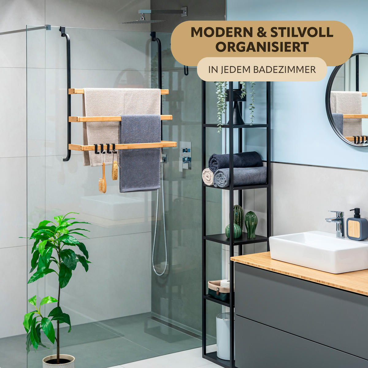 HANDTUCHHALTER, schwarz, Metall - Schwarz, Metall (63.5/77.5/21cm) - eluno