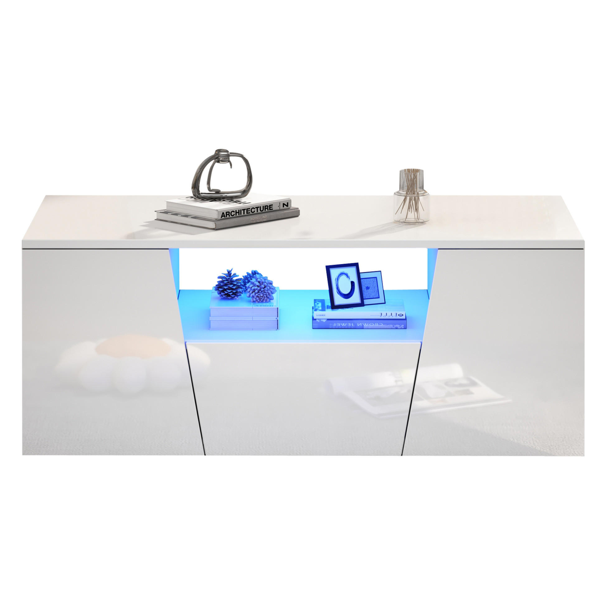 COUCHTISCH 100/50/40 cm mit LED-Beleuchtung, Hochglanz und Stauraum - Weiß, Holzwerkstoff (100/50/40cm) - Flora Grace