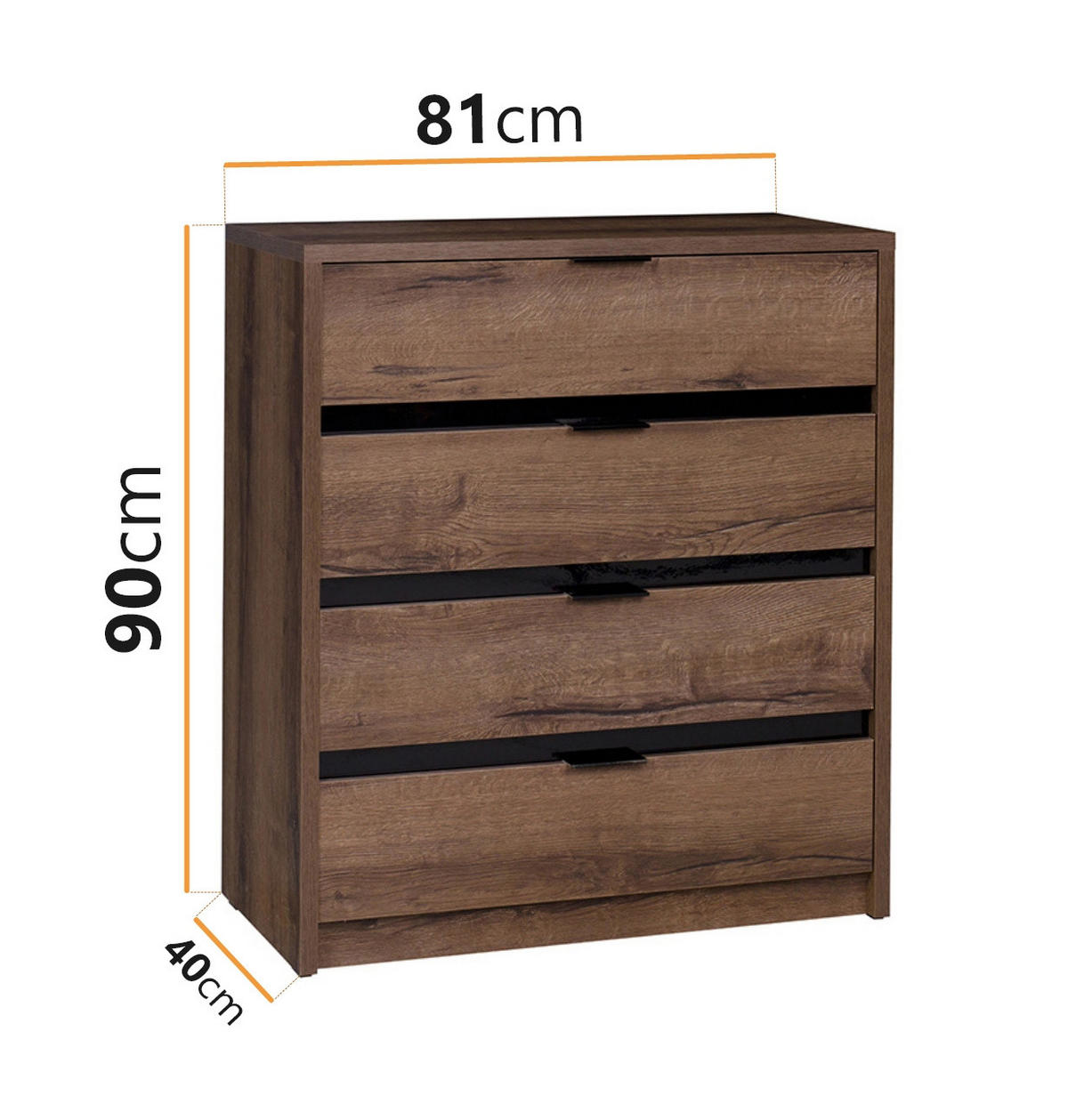 KOMMODE Martin mit vier Schubladen - Schwarz Hochglanz/Schwarz, Holzwerkstoff/Metall (81/90/40cm) - Ravio