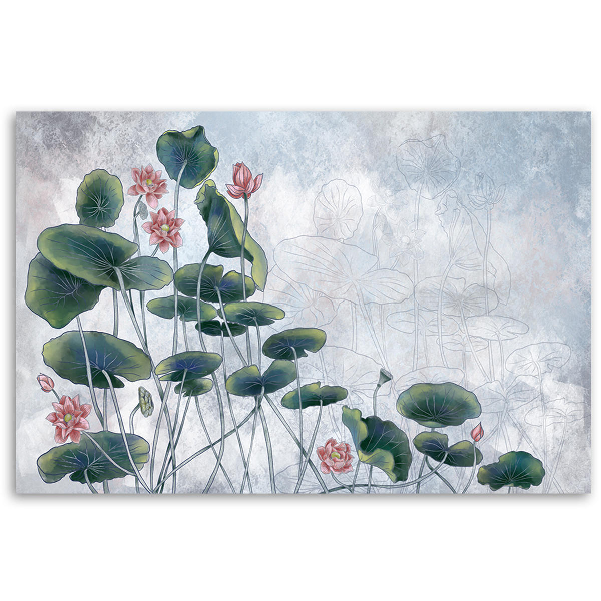 WANDBILD rote wasserlilie - Türkis, Textil (60/40cm) - Feeby