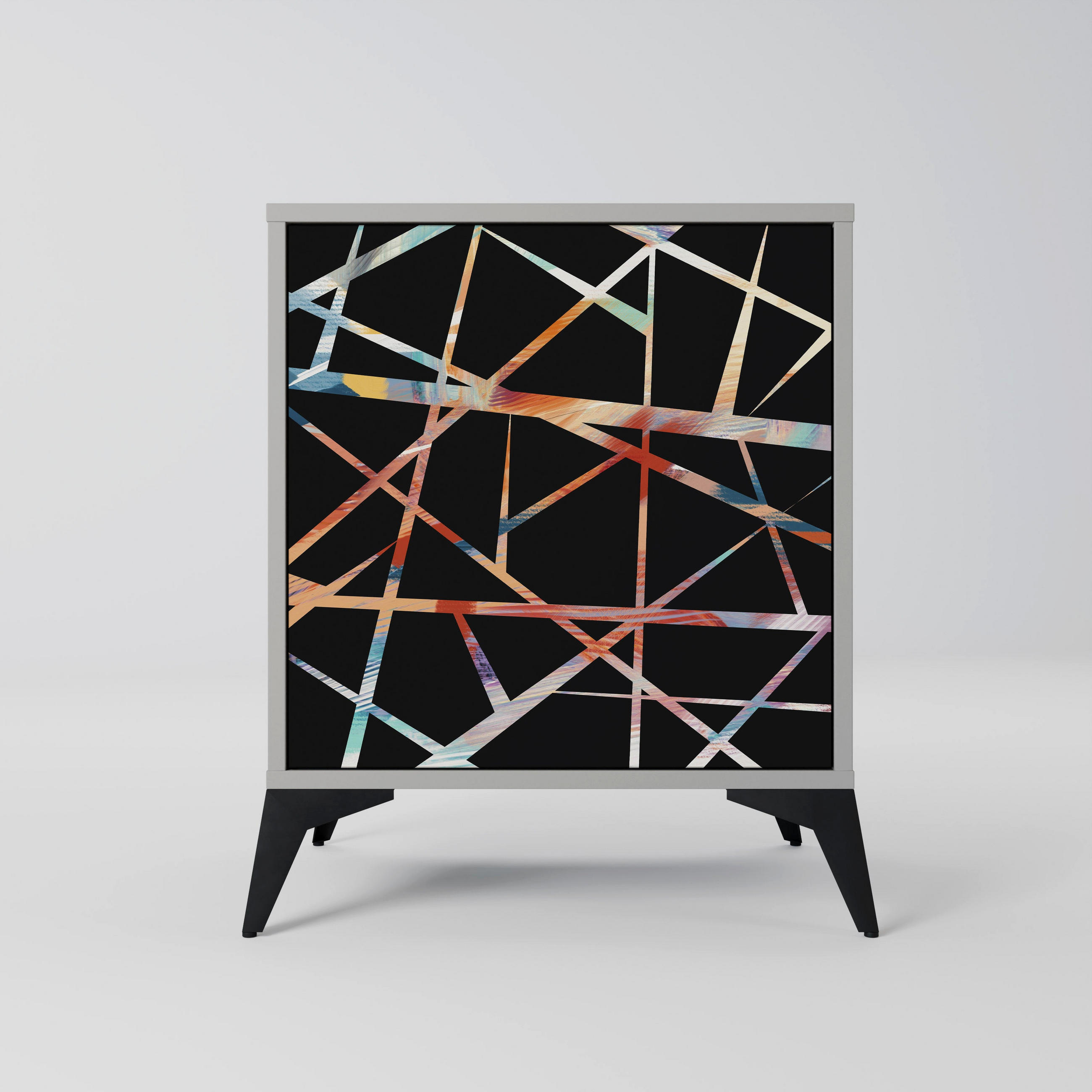 SIDEBOARD POLYGON VERVE, Grau, 57,5x42x70,5 cm, Schwarze Metall-Sternfüße - Multicolor/Schwarz, Holzwerkstoff/Metall (57.5/70.5/42cm) - SpaceRebels