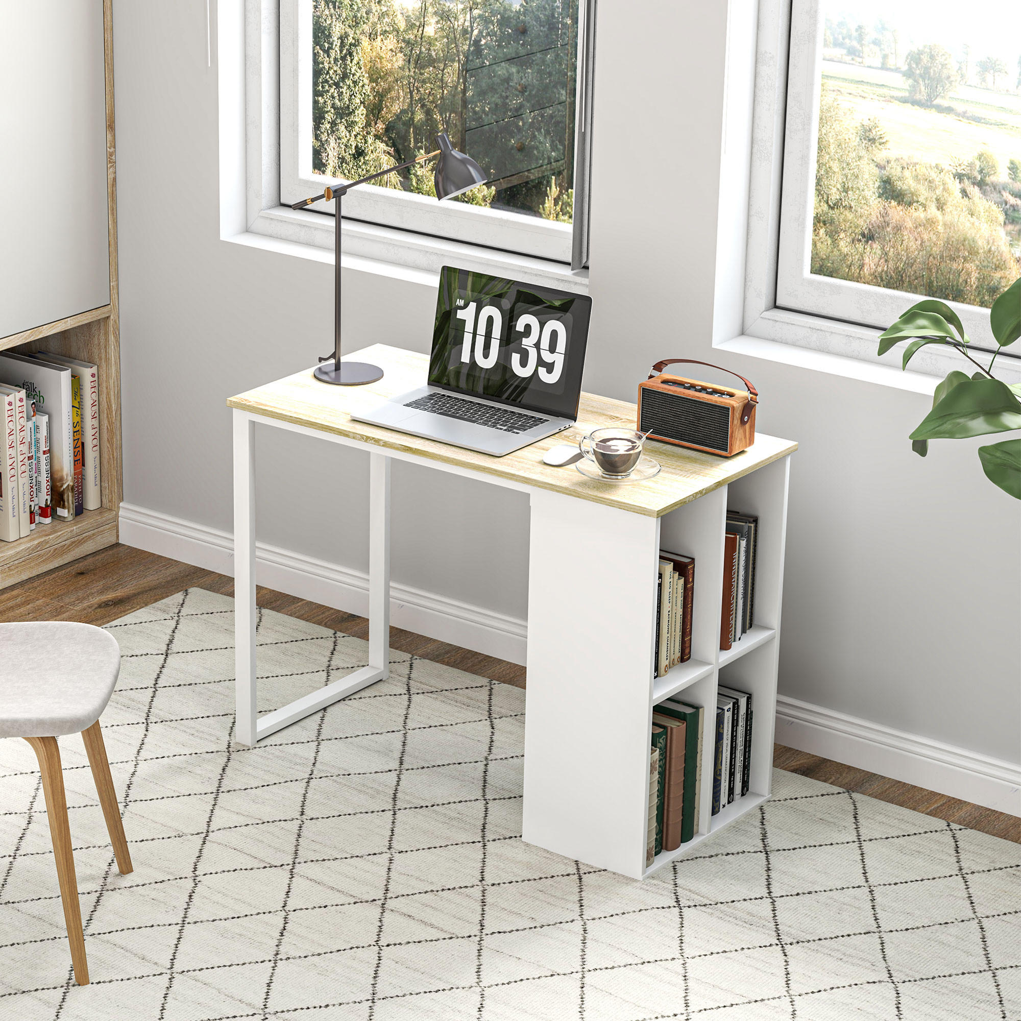 WRITING DESK Moderner Bürotisch mit Stahlgestell, 100 x 54 x 75 cm, Eiche - Naturfarben, Holz (54/100/75cm) - HOMCOM