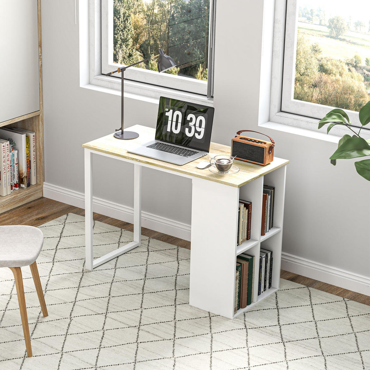 WRITING DESK Moderner Bürotisch mit Stahlgestell, 100 x 54 x 75 cm, Eiche - Naturfarben, Holz (54/100/75cm) - HOMCOM