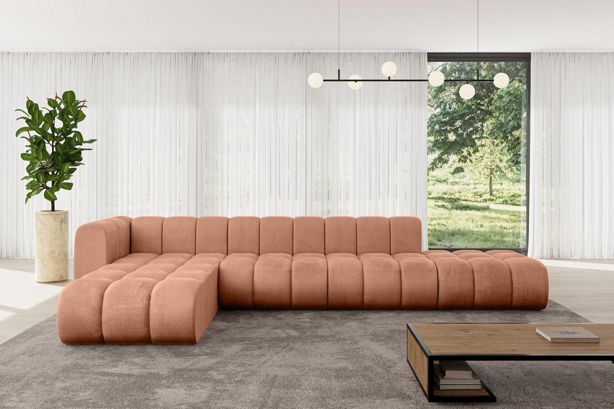 ECKSOFA modulares Sofa Zuvon-L2 - 387x177x70 cm Apricot - Koralle, Holzwerkstoff/Textil (387/177cm) - ALTDECOR