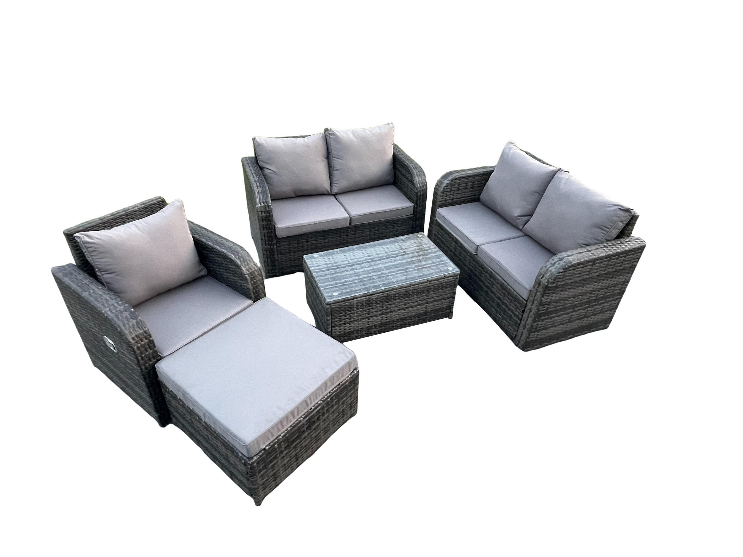 LOUNGESOFA-SET Polyrattan Dunkelgrau 6-Sitzer - Dunkelgrau, Metall - Fimous