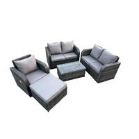 LOUNGESOFA-SET Polyrattan Dunkelgrau 6-Sitzer - Dunkelgrau, Metall - Fimous