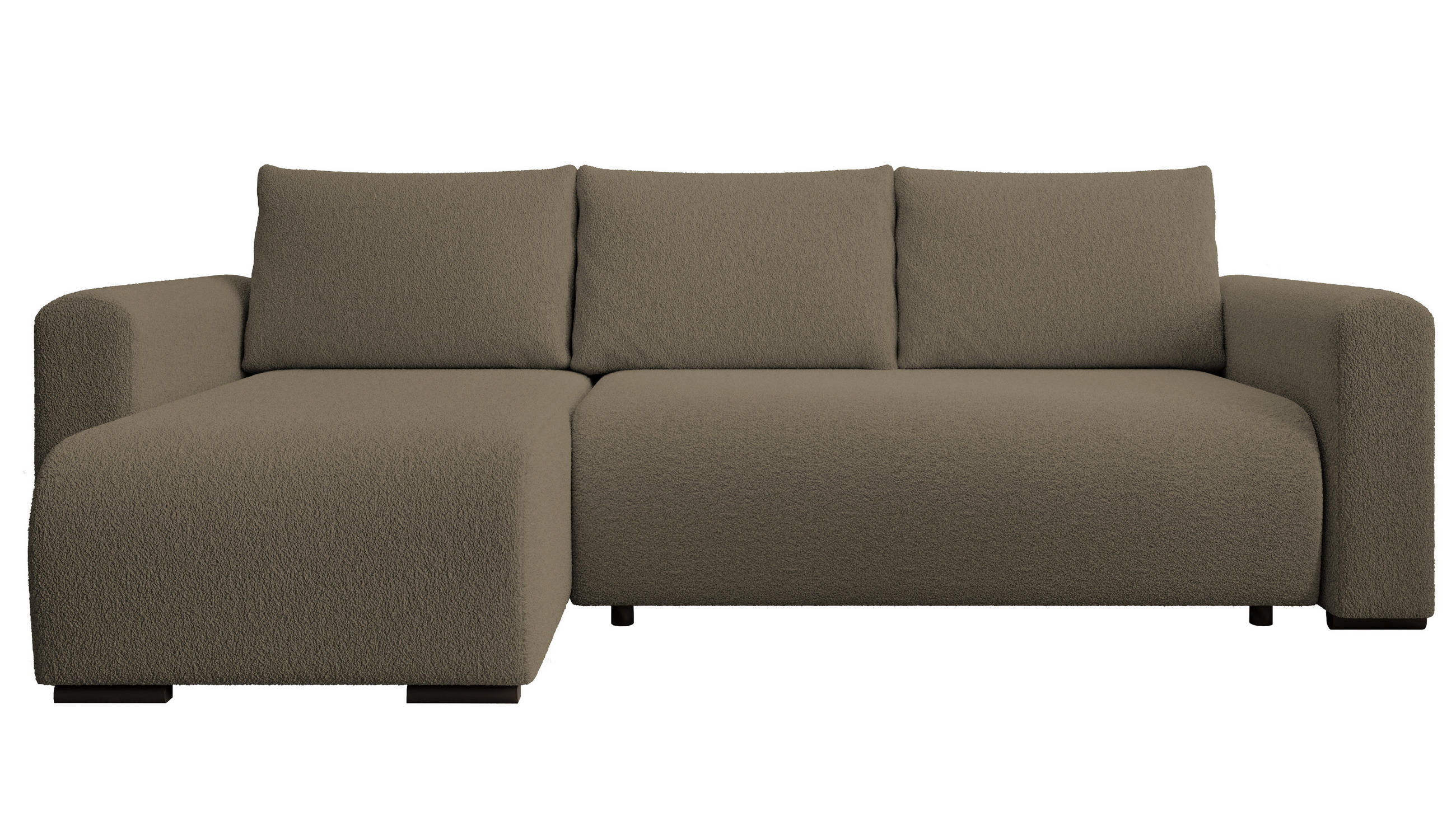 ECKSOFA DORA L, Eckcouch in L-Form mit Schlaffunktion und Bettkasten, Farbe: Cappuccino, Bouclé-Stoff, Ottomane Links - Cappuccino, Textil (240/143cm) - Storez24
