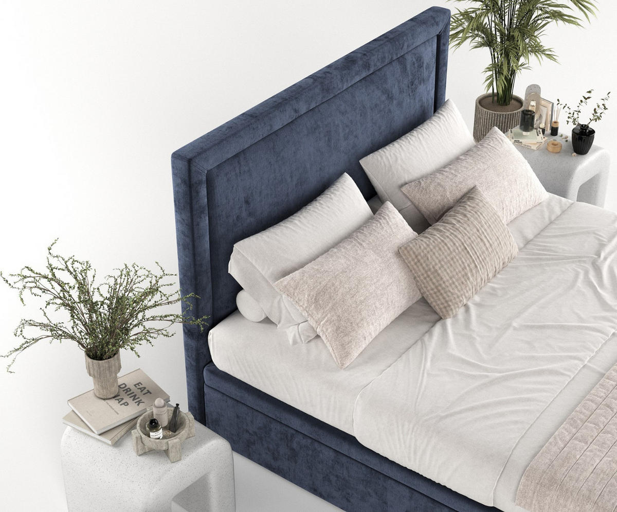 POLSTERBETT Salma mit Stauraum 140/200 cm Marineblau im Lotta Stoff - Schwarz/Dunkelblau, Holz/Holzwerkstoff (140/200cm) - AltaBeds