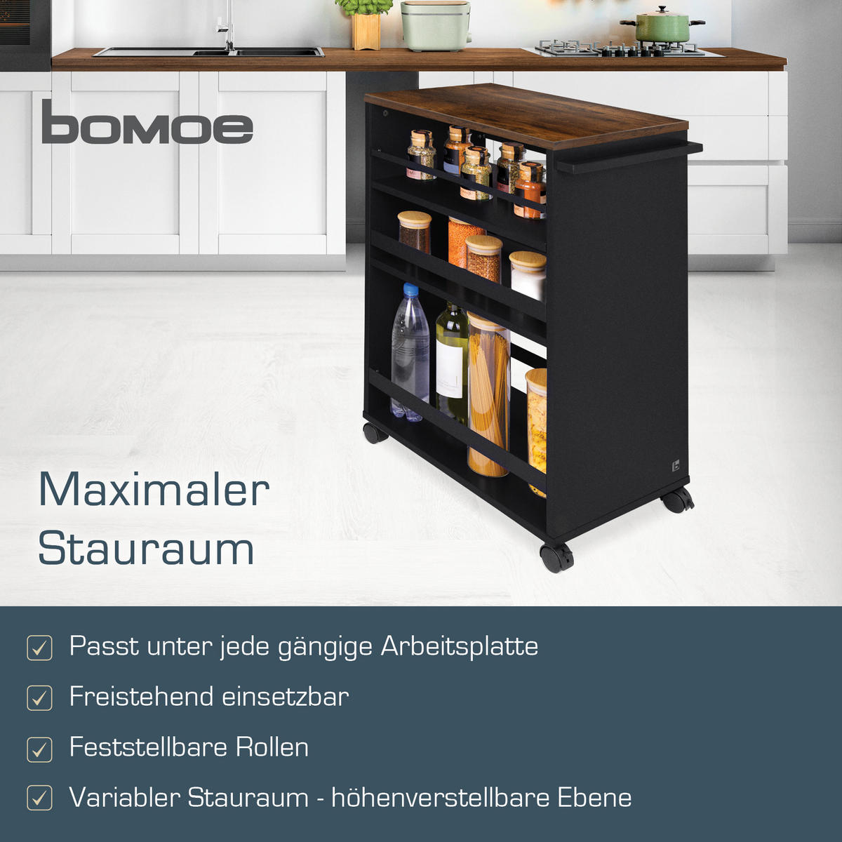 UNIVERSALWAGEN Bengt Schwarz-Braun - Schwarz Hochglanz/Multicolor, Naturmaterialien/Holz (38/79/50cm) - BoMoe