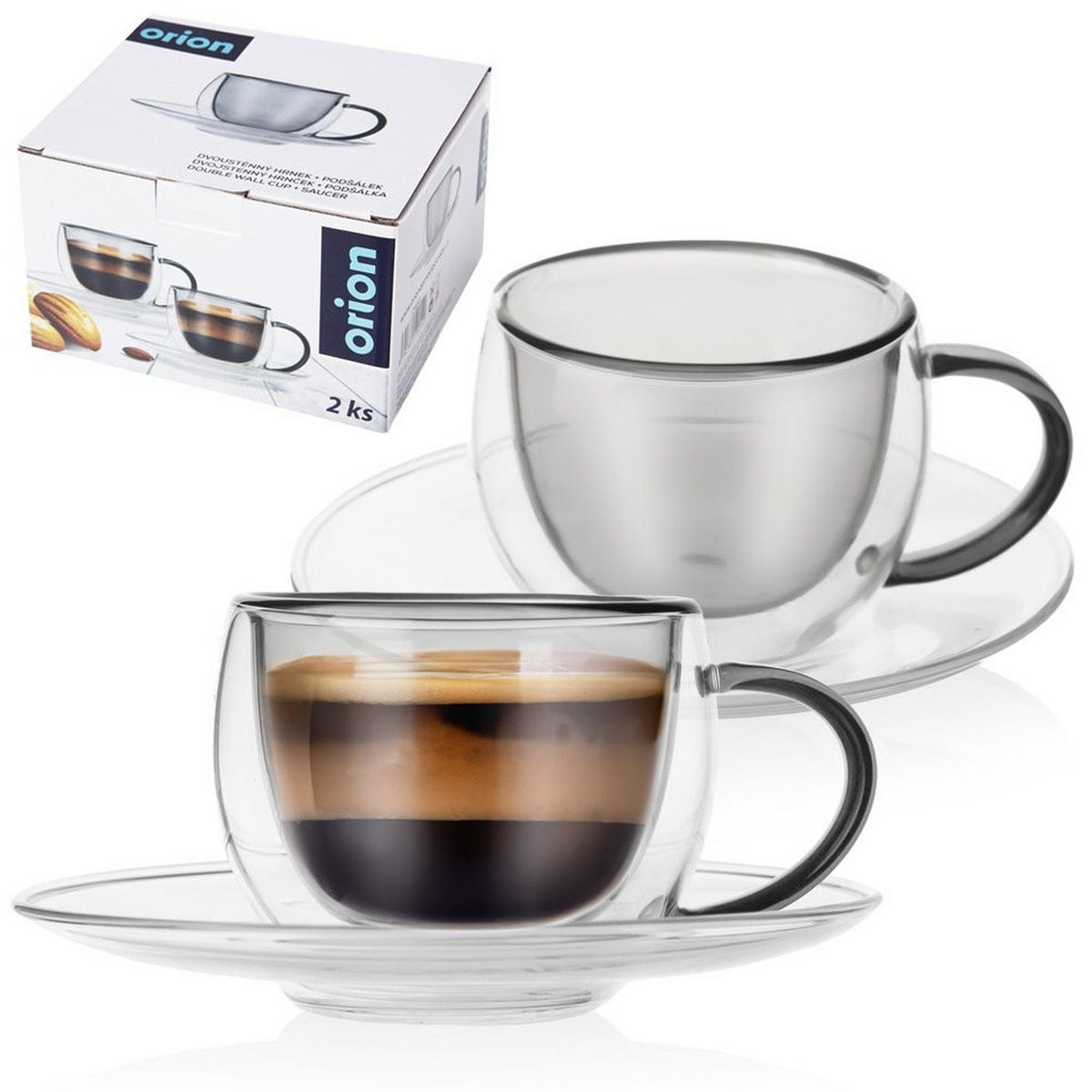 THERMOBECHER Espresso z Untertasse 2er-Set - Klar, Glas (0.09L) - Orion 