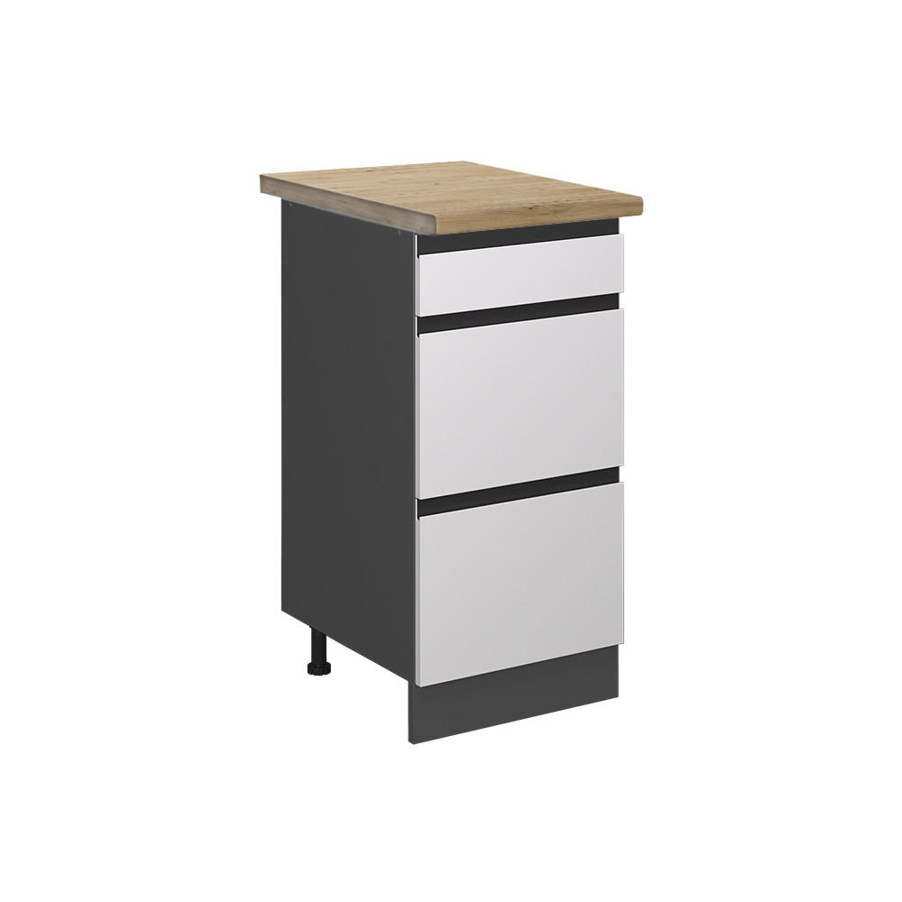 KÜCHENUNTERSCHRANK R-Line Weiß 40 cm mit Schubladen, AP Eiche - Anthrazit/Weiß, Holzwerkstoff (40/81.6/60cm) - Vicco