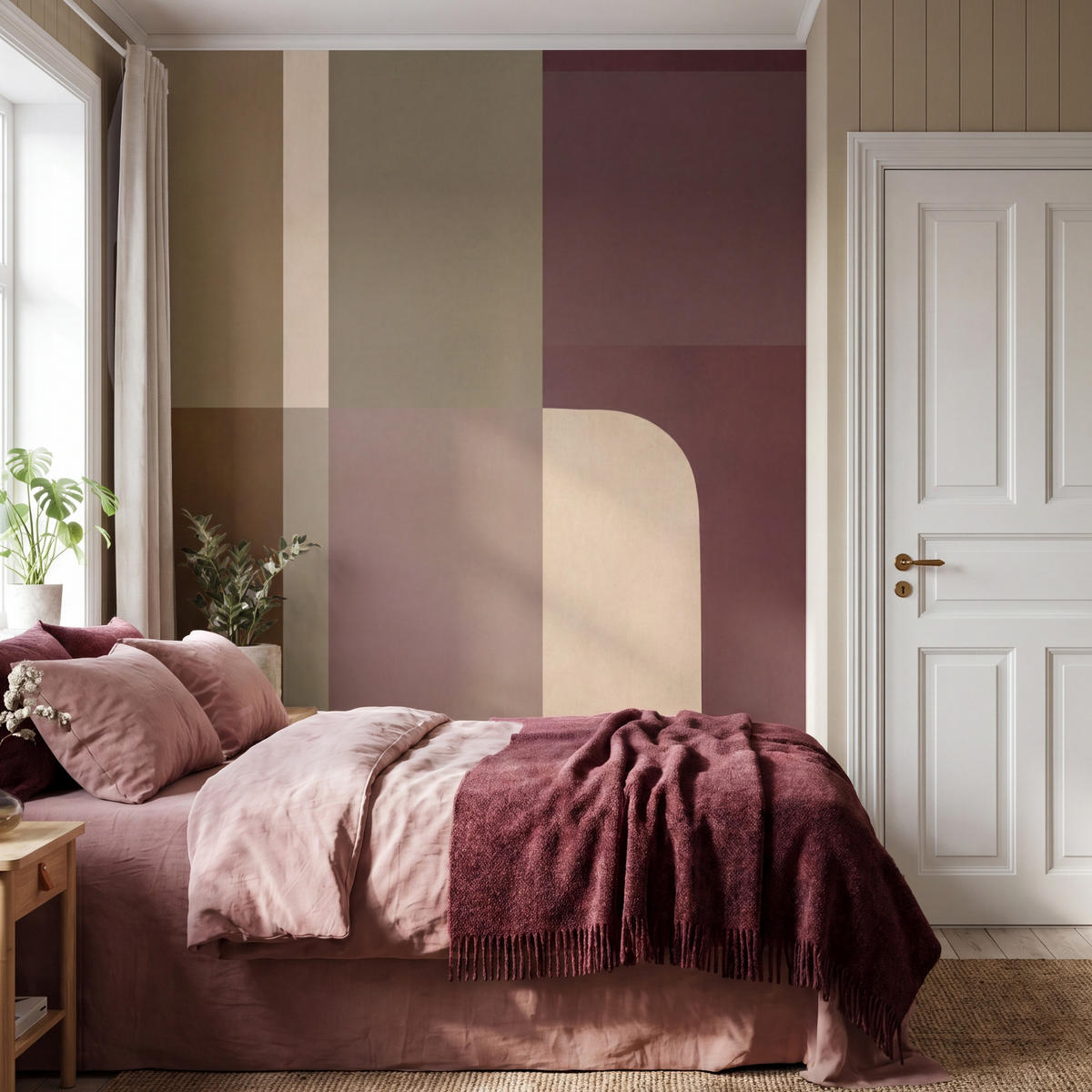 TAPETE - Unis - Abstrakt - Bordeaux - Linien - 180x220 cm - Multicolor, Papier (180/220cm) - OnlyWow