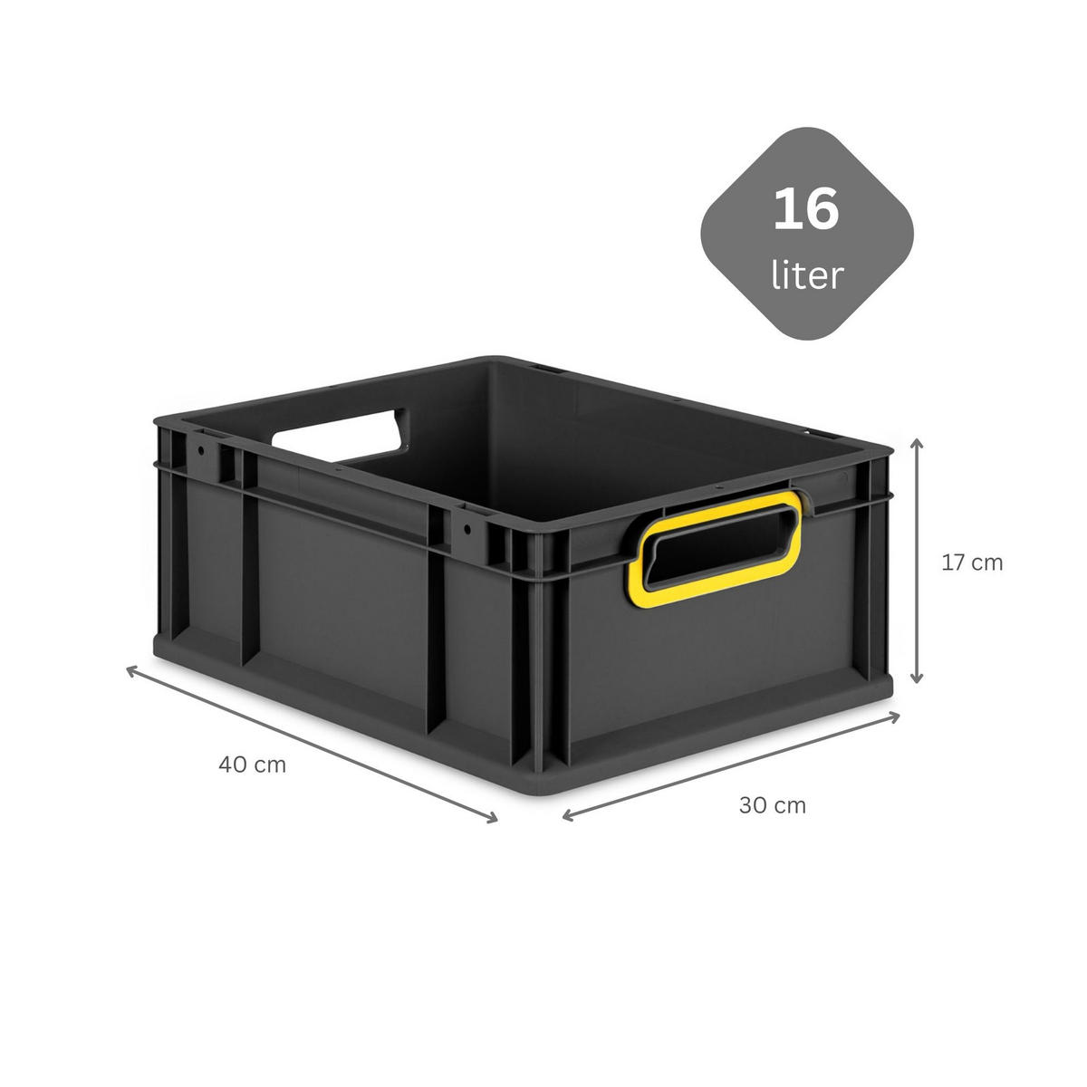 EUROBOX NextGen Color 17x30x40 cm 16 Liter Griffe gelb offen, Schwarz - Gelb/Schwarz, Kunststoff (30/17/40cm) - PROREGAL