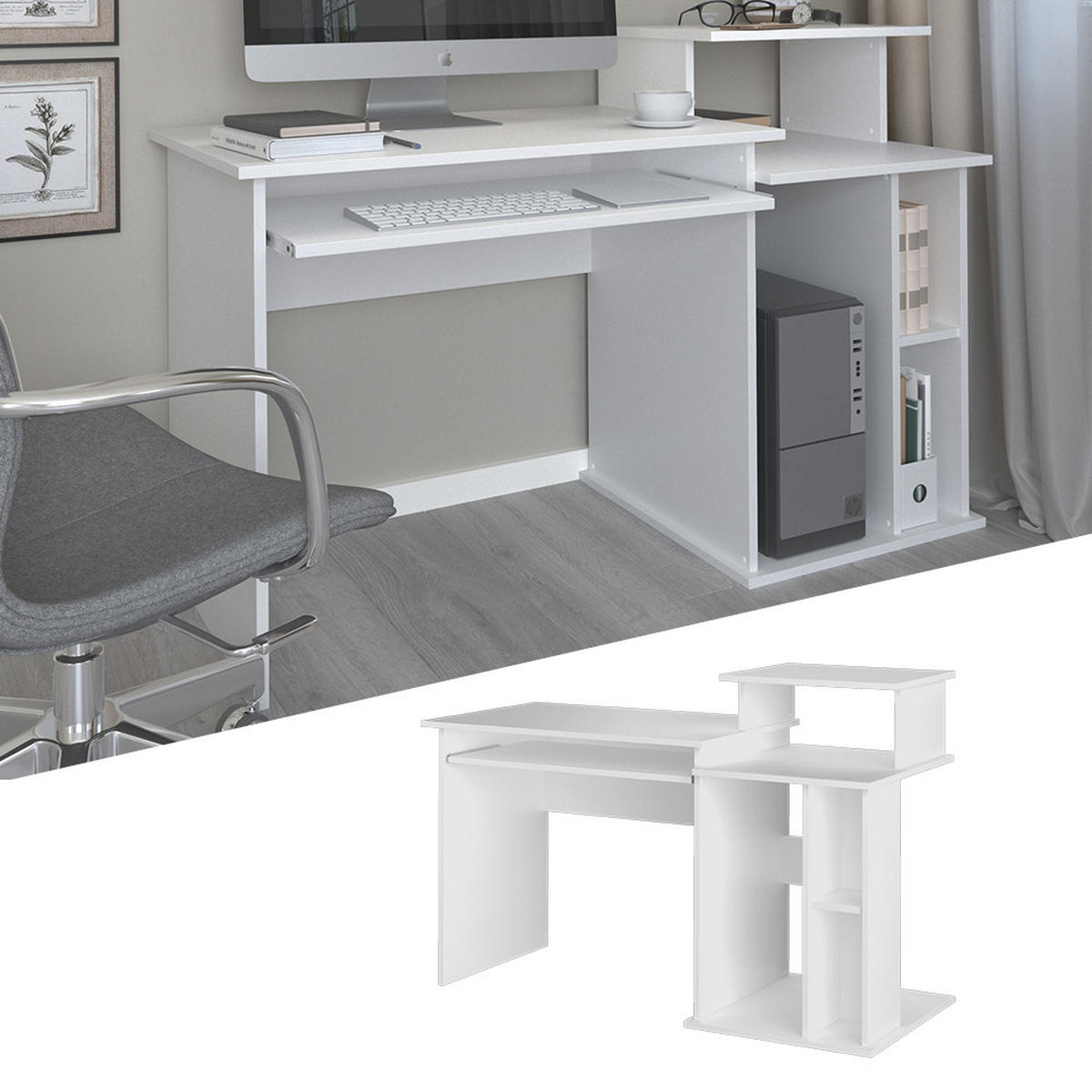 SCHREIBTISCH Jan Weiß 130 x 55 cm - Weiß, Holzwerkstoff (55/130/87cm) - Vicco